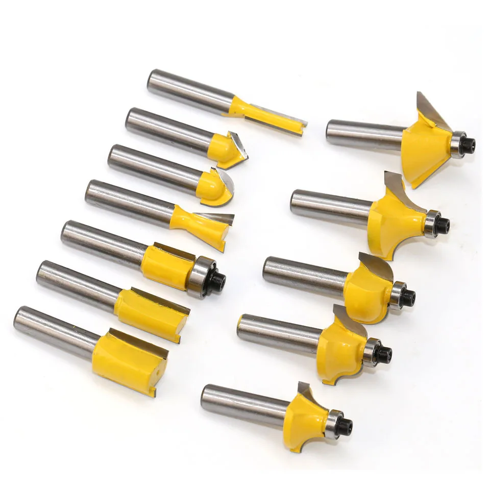

12pc 8mm Wood Milling Trimming Machine Shank Trimmer Cleaning Flush Router Bit For Wood