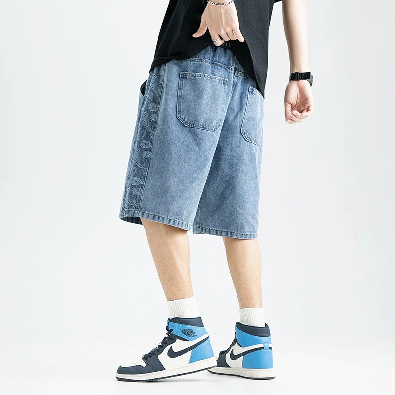 

Summer Men's Denim Jeans Shorts High Quality Straight Denim Shorts Male Casual Fashion Loose Half Pants Long Oversize Clothing