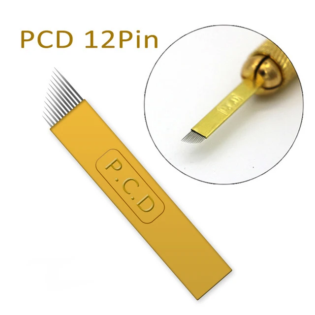500 шт микроблейдинг иглы PCD 12 штифтов жесткая форма Перманентный макияж лезвия ручная Татуировка бровей Изогнутое лезвие для татуировки ручка - Габаритные размеры: 12pin