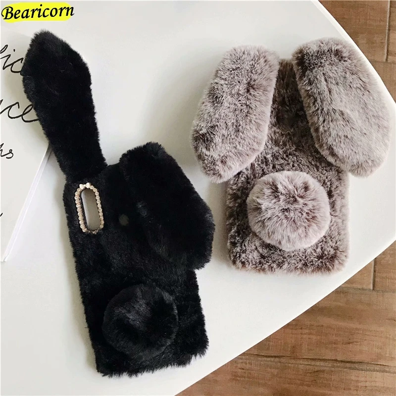 Soft Plush Case For Huawei P40 P30 P20 P10 P9 P8 Lite E 2017 P Smart Z S Pro Plus 2019 2020 2021 Furry Rabbit Bunny Fur Cover