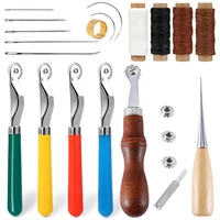 miusie leather sewing tool kits with scribing wheel fabric pressing scribe wheel wax thread sewing needle for leather sewing