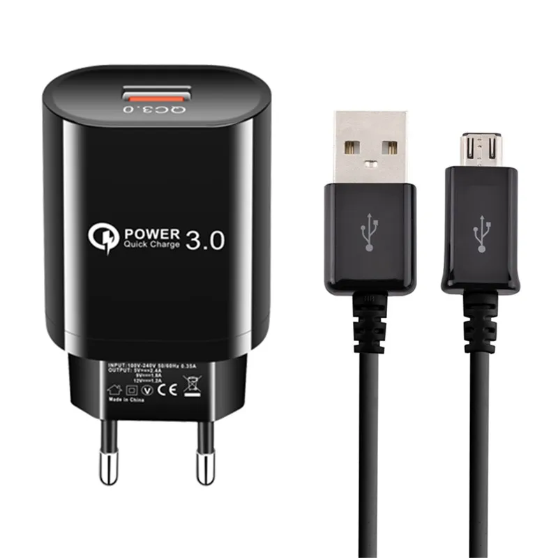 QC 3 0 USB зарядное устройство Быстрая зарядка Micro кабель для передачи данных samsung Galaxy