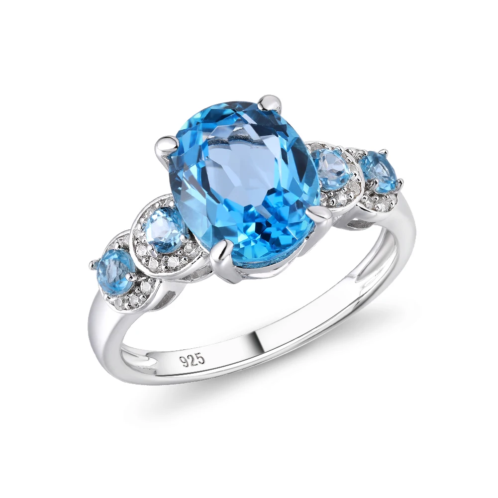

GZ ZONGFA Simple design 925 sterling silver Natural Blue Topaz Exquisite fashion Ring womens rings