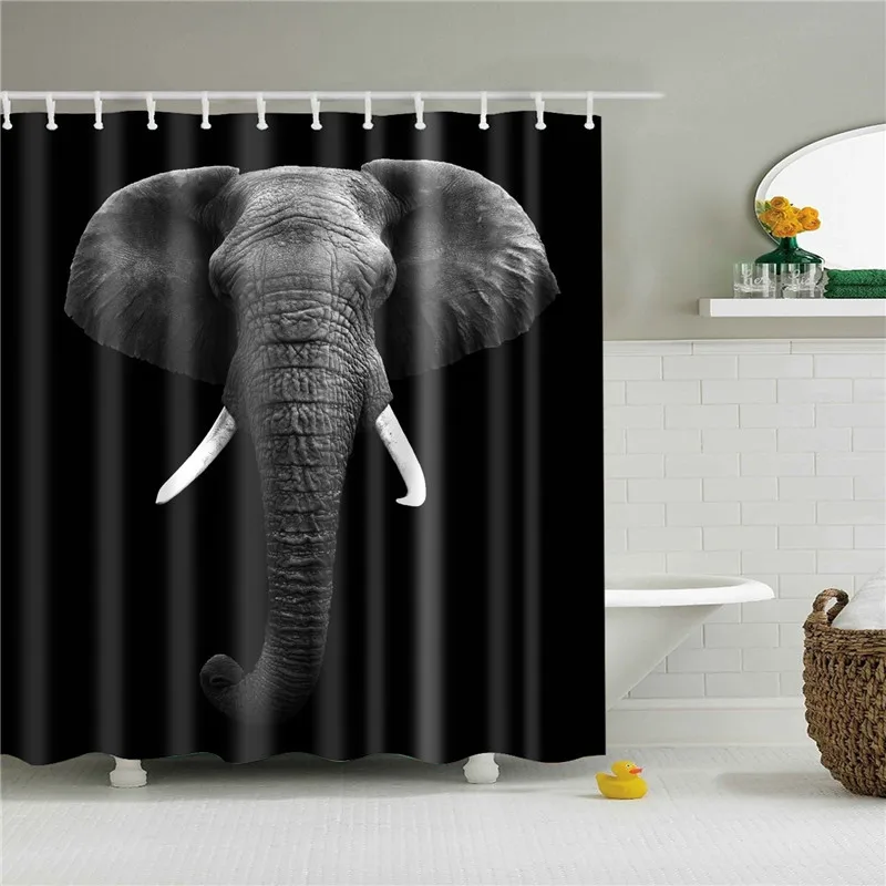 TZ170519 Animals Elephant Shower Curtains Pattern Bathroom Curtain Set Nordic Polyester Bath Screens Waterproof With Hooks - Цвет: TZ170519