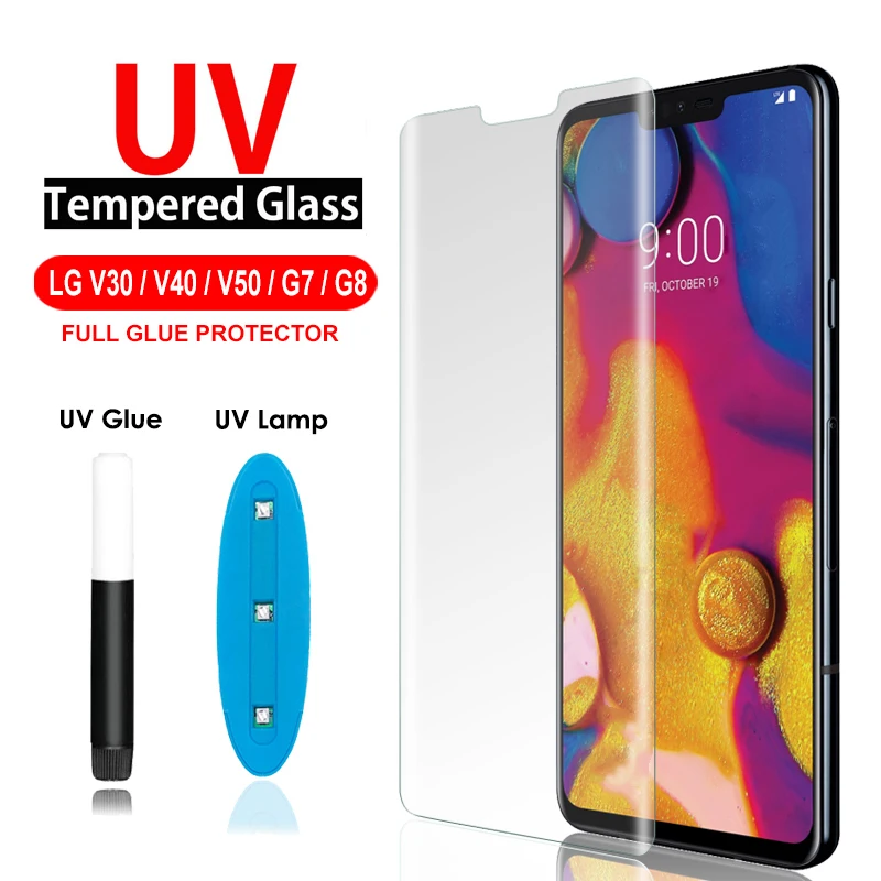 Нано жидкое полное клеевое УФ закаленное стекло для LG G9 G7 G8 защита экрана V30 V40 V50