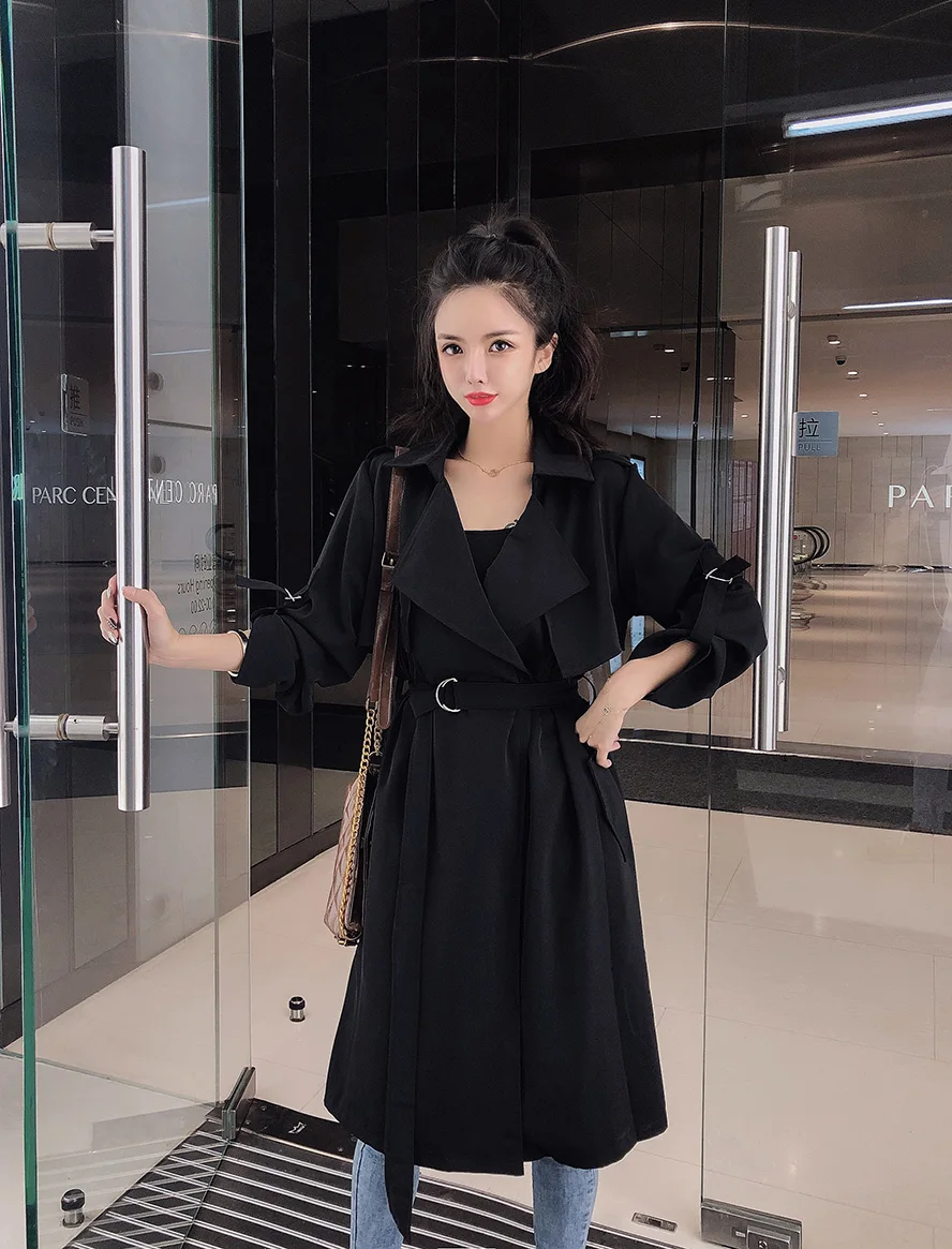 

suit collar women windbreaker dresses lady office work long coat dress