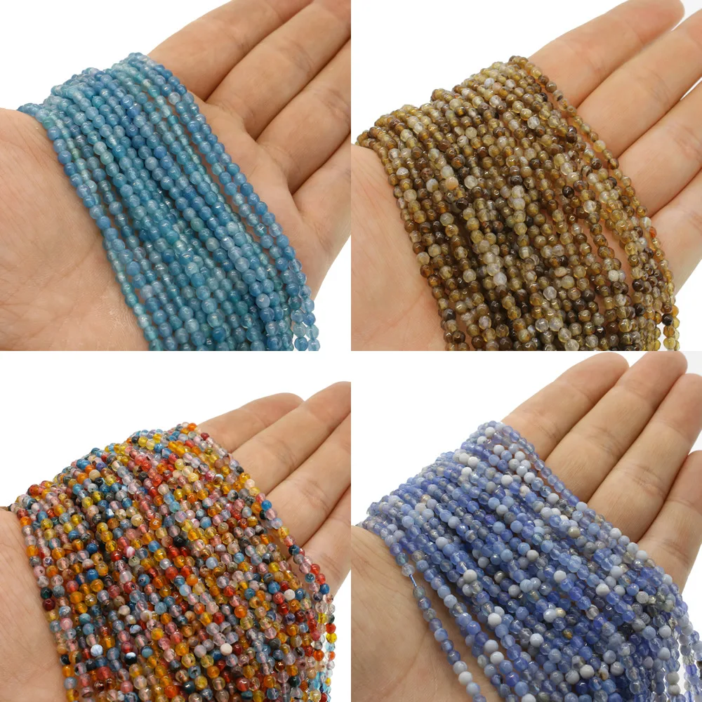 

Natural Stone Faceted Beads 3mm Cut Agate Round Beads Charm Handmade DIY Making Bracelets Necklaces Jewelry Accessories 16inches