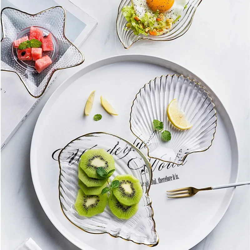 Креативные морские десертные блюда с золотыми краями прозрачное стекло Морская