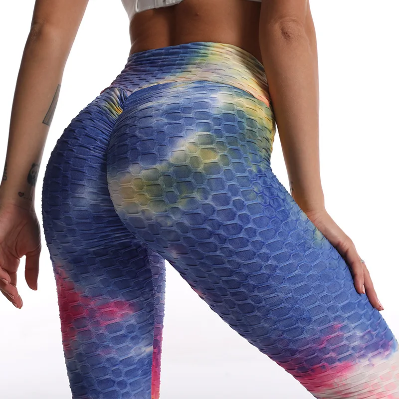 

Leggings Fitness Women Sexy Elastic Workout Leggins High Waist Polyester Jacquard bubble yoga pants High Quality Legging Female