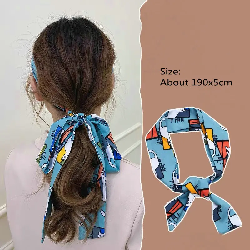 Атласные резинки для волос Love Heart с цветочным принтом шелковый шарф длинный