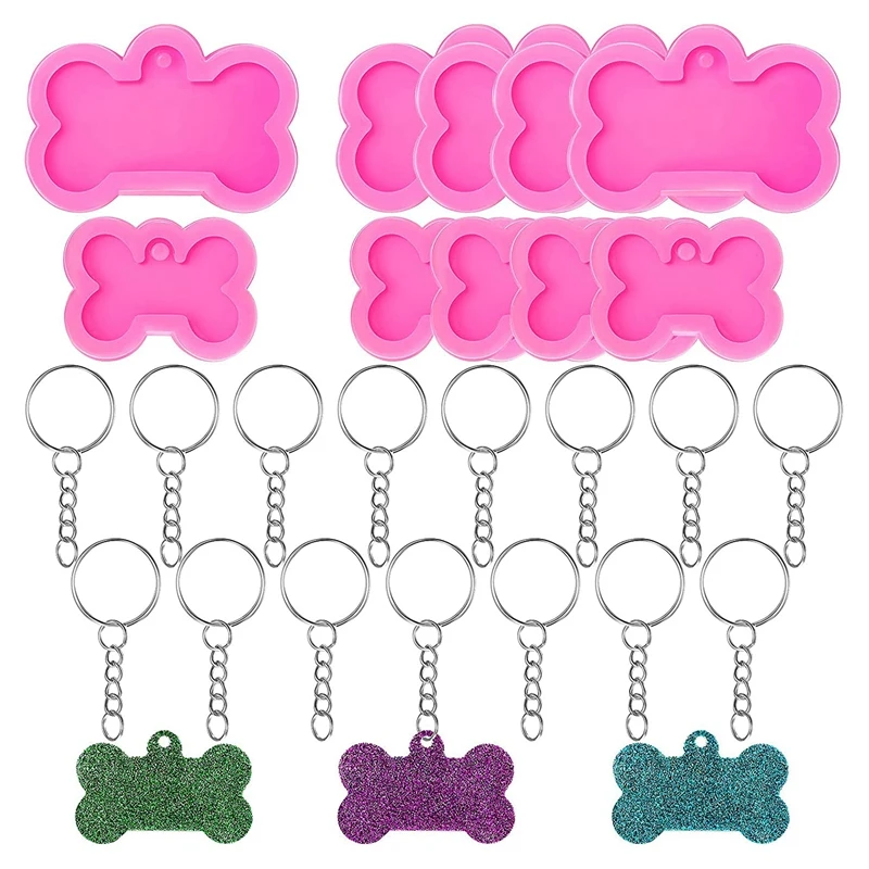 

Dog Bone Resin Silicone Molds, 10Pcs DIY Cute Dog Tag Epoxy Resin Mold with 20 Pcs Keychains for DIY Crafts Making