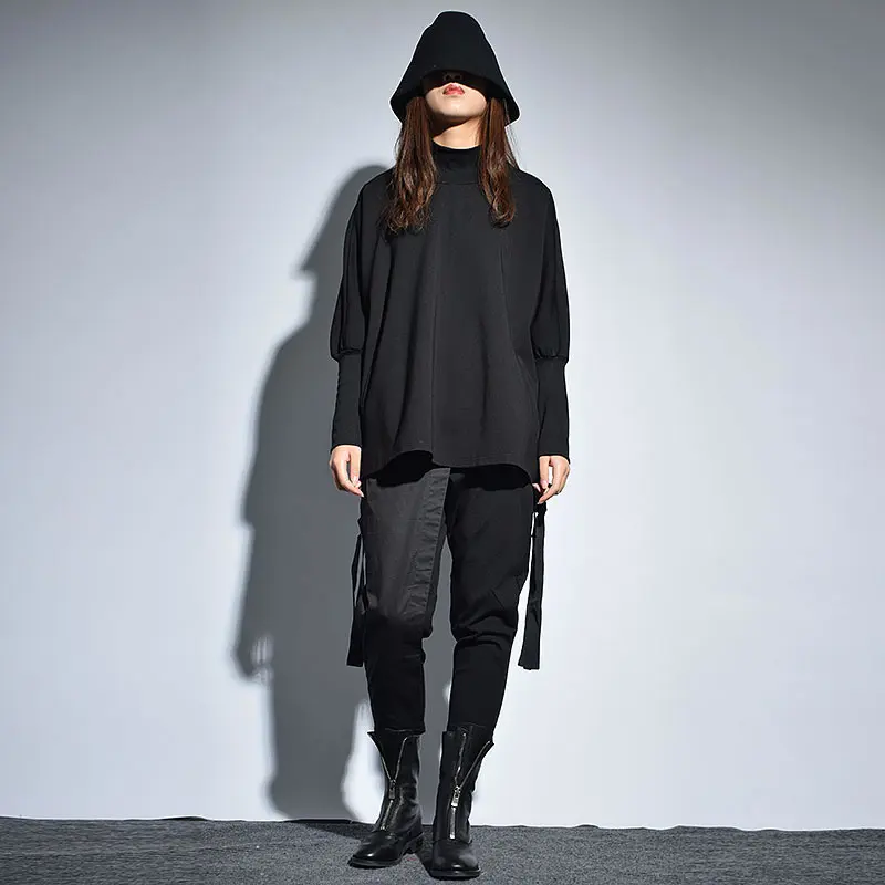 Женский свободный пуловер с круглым вырезом XWW2955 однотонный рукавами крылышками