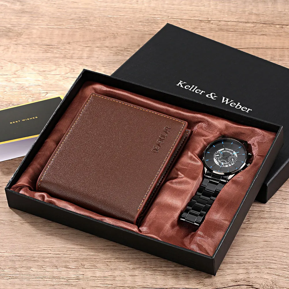 

Brown Leather Purse Quartz Men Watch Sets Birthday Gifts for Son/Boyfriend/Husband Xmas Present Timepiece Wallet Box Set