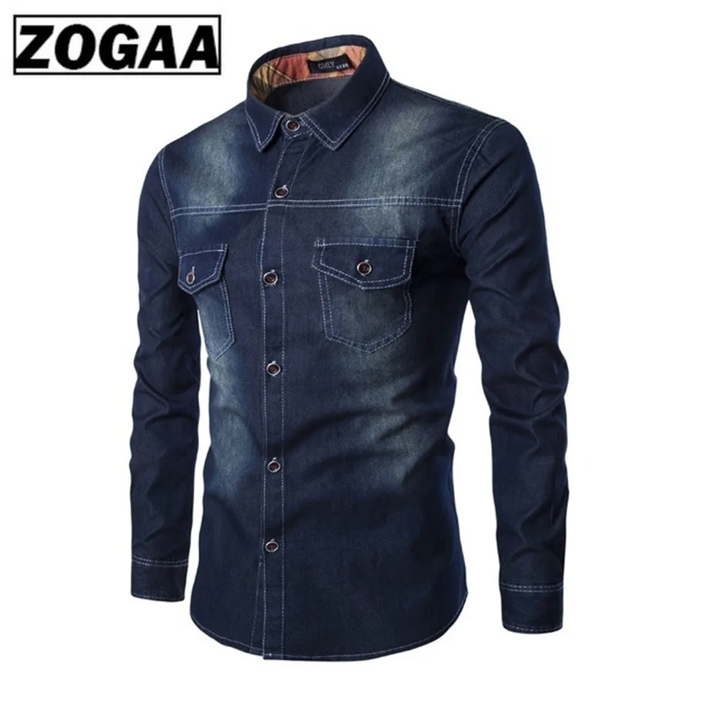 ZOGAA Men Long Sleeve Denim Shirt Mens Casual Dress Male Jean Shirts High Quality Street Wearing Hot Sale 2019 mens shirts | Мужская