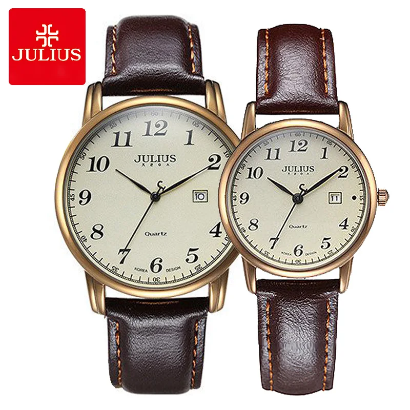 

Julius Women's Men's Wrist Watch Quartz Hours Auto Date Fine Fashion Dress Leather Couple Lovers' Birthday Gift JA-508