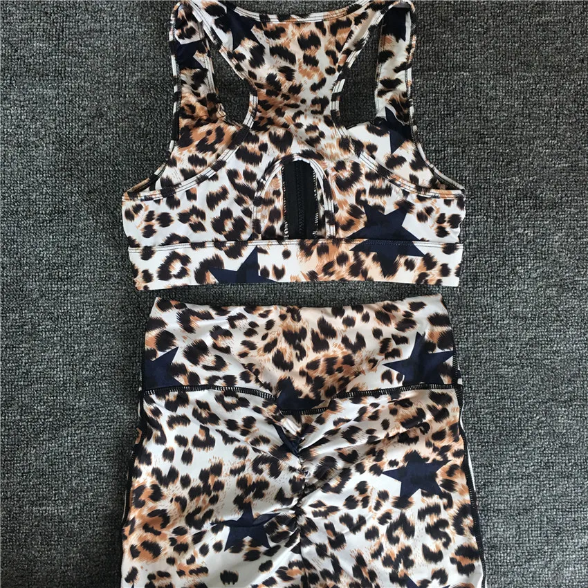 

2021 Pad Yoga Set Women Leopard Sport Suit Fitness Wear Running Workout Leggings Pant Zipper Bra Female Tracksuit Activewear