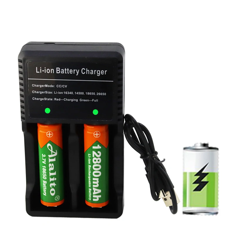 Новинка 18650 Батарея 3,7 V 12800mAh перезаряжаемая Львиная батарея для светодиодной вспышки 18650 батарея+ USB зарядное устройство