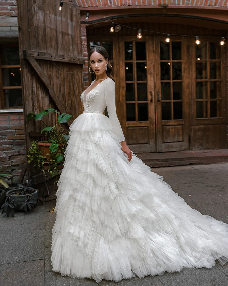 

Vestidos De Novia Long Sleeve Ball Gown Wedding Dress Illusion Back Suknia Slubna Beading Appliques Luxury Robes De Mariage