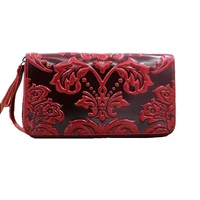 genuine leather purse female floral womens leather purses long cow leather women wallets large capacity ladies clutch bag