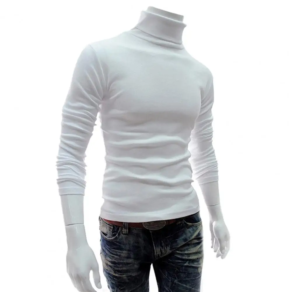 

Chic Long Sleeve Turtleneck Men Pullover Soft Solid Color Skin-friendly All-matched Stretchy Knitted Shirt for Autumn Winter