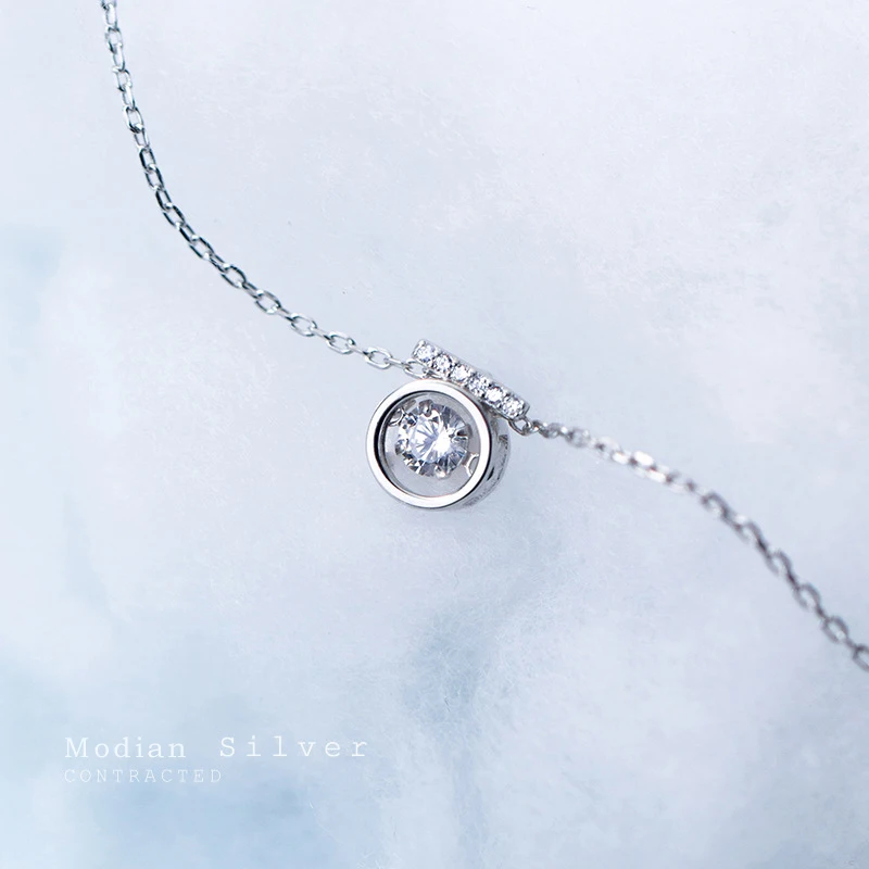 Modian Exquisite Swing Clear CZ Round Classic Sparkling Jewelry Fashion 925 Sterling Silver Wedding Necklace Pendant For Women