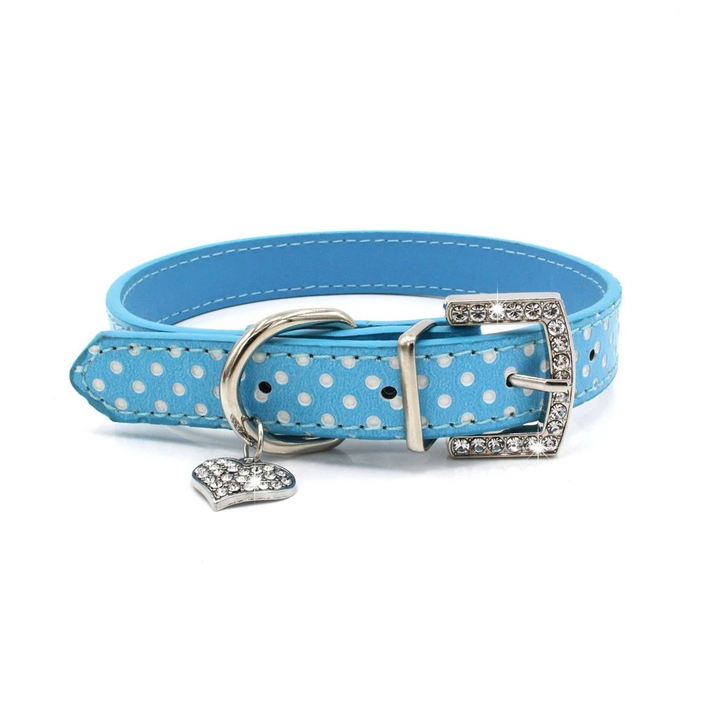 

Adjustable Dog Collar Crystal Diamond Heart Pendant Puppy Necklace Doggie Neck Strap For Small Dog Pet Supplies Shiny Leather