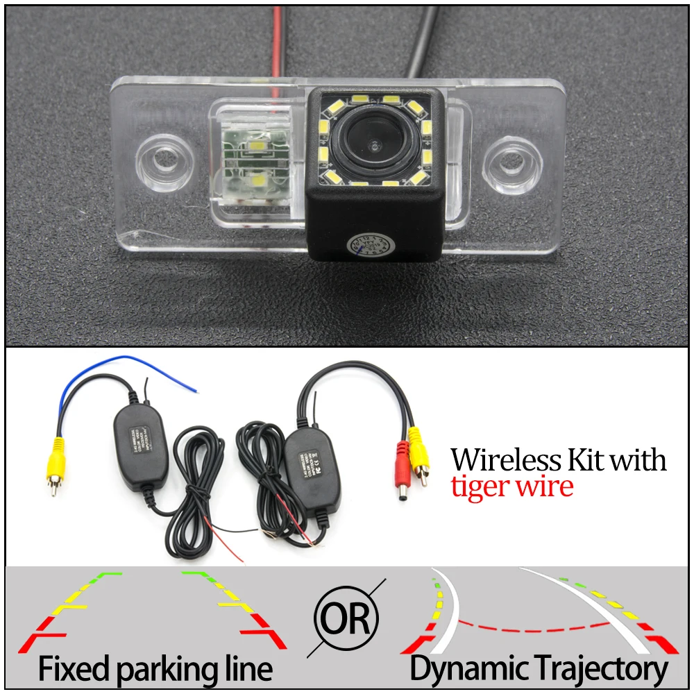 12LED And Wireless Для VW Bora Jetta Touareg Tiguan Passat B5 B6 Golf Polo Santana Автомобильная фиксированная или динамическая траектория обратная парковочная камера заднего вида - Название цвета: 12LED And Wireless