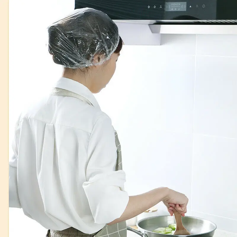 100x одноразовые шапочки для душа купания эластичная прозрачная защитная шапка