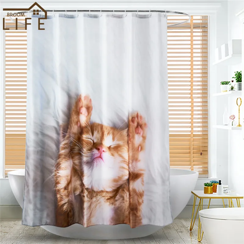 

Cat Shower Curtain White Animal Waterproof Bathroom Curtain with Hook Set Modern Quick Dry Toilet Screen WC Home Decoration