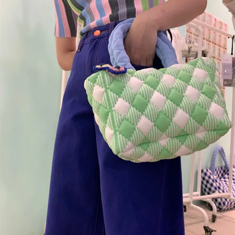 

Fashion Cotton Lattice Tote Women Handbag Designer Plaid Pattern Shoulder Bag Tartan Cloth Hangbags for Women 2021 Canvas Purse