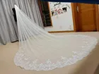 Фата свадебная Однослойная длиной 4 м, тюль с расческой, кружевная, длиной по краям, для невесты, Белыйцвет слоновой кости