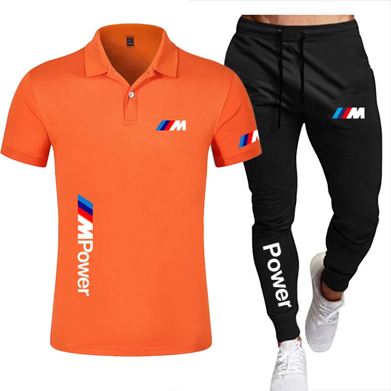 

pants fashion casual sportswear summer letter printing suit men's jogging suit fitness clothes men's polo + pants 2-piece