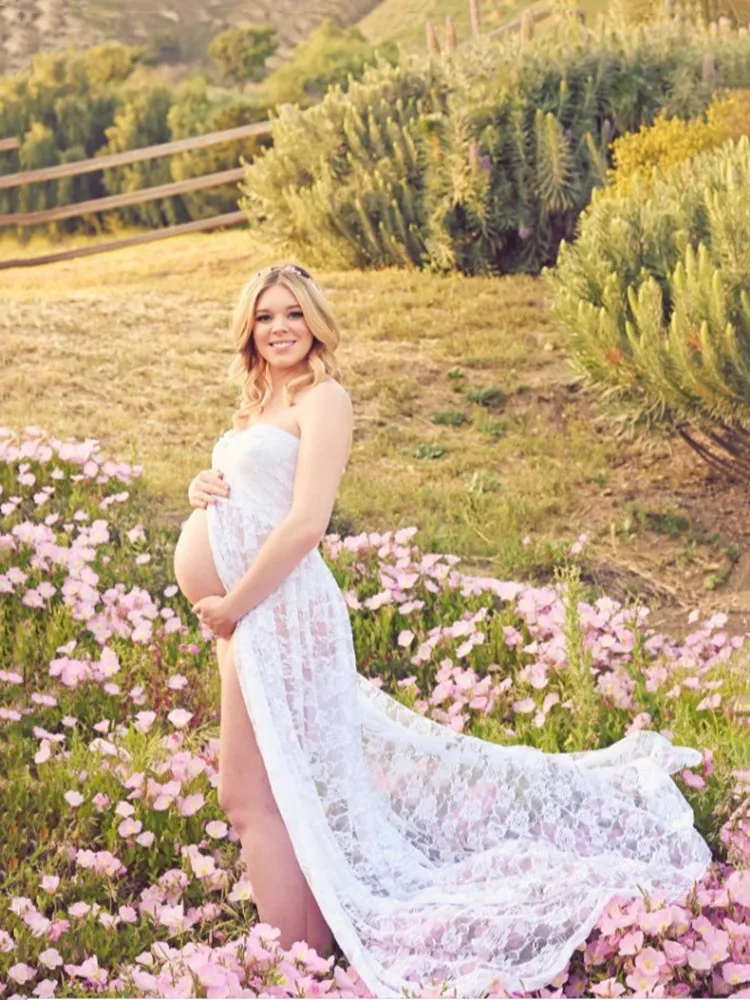 Платье для беременных платье фотосессии с Передней Вилкой кружевное Макси