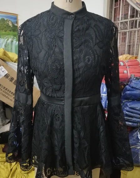 

Plus Size Women Mesh Blouse Fashion See-through Lace Long Flare Sleeve Blouse Slim Fits Top Mesh Sheer Blouse Black Shirt Female