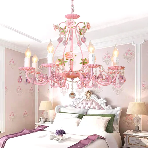 Бесплатная доставка Цветочная люстра Lustre Light 8arms розовая роза светильник E14 D66cm