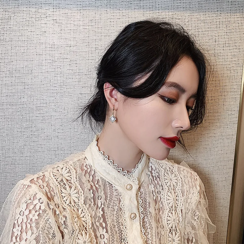 Женские квадратные серьги-подвески корейские геометрические Стразы модные из