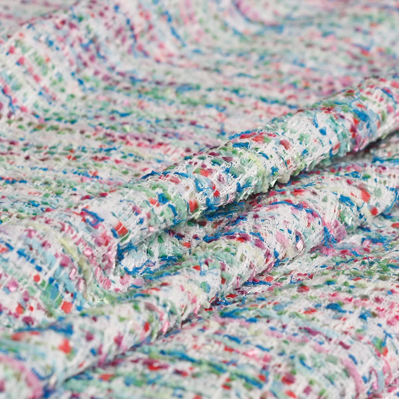 Перламутровый шелк Франция красочные твидовые ткани осенний пиджак платье