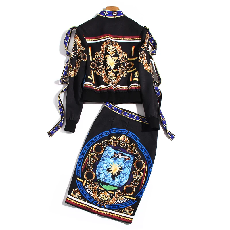 

Designer Fashion Spring Autumn New Buttons Long Sleeve Beading Diamond Jacket Mini Casual Skirt Vintage Women'S Two Piece Set