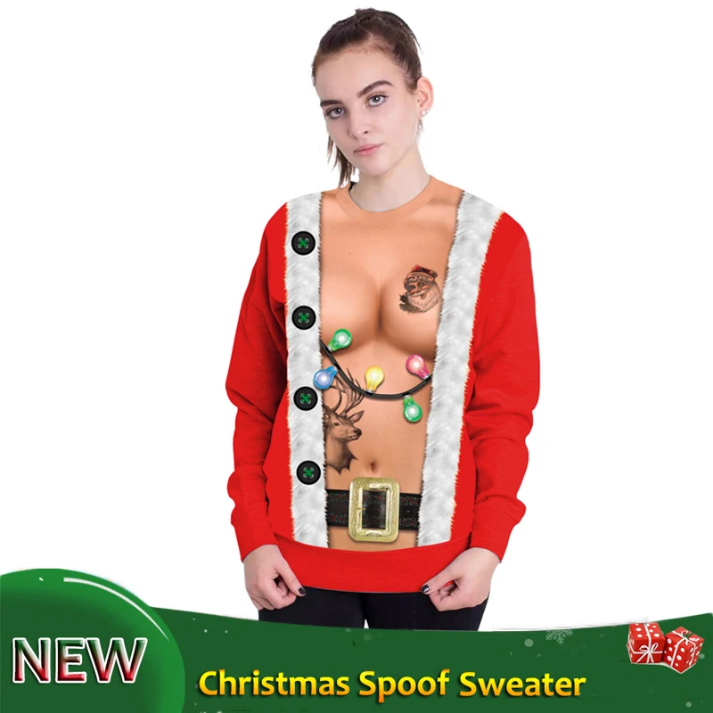 2019 Christmas Clothing Adult Sexy Bare Chest Rave Party Costume Fashion Loose Holiday Long-Sleeved Couple Festival Sweater 1178 |