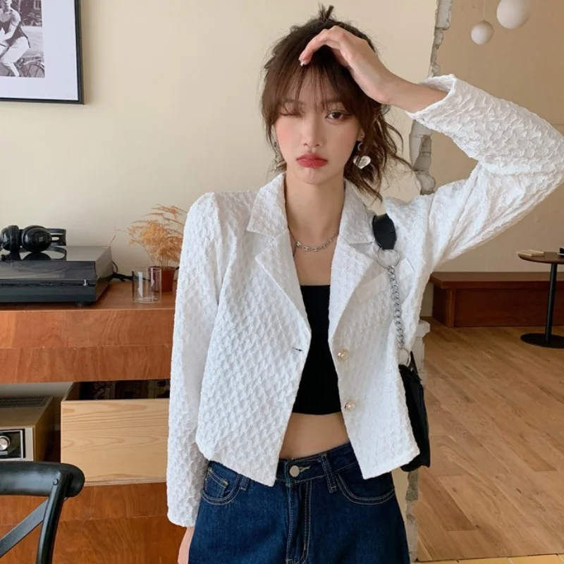 Осенний Женский Элегантный Приталенный короткий пиджак с длинным рукавом