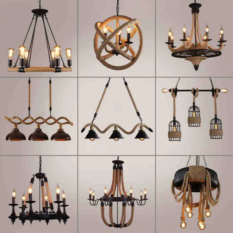 Люстра из кованого железа Черная веревка|Люстры| |