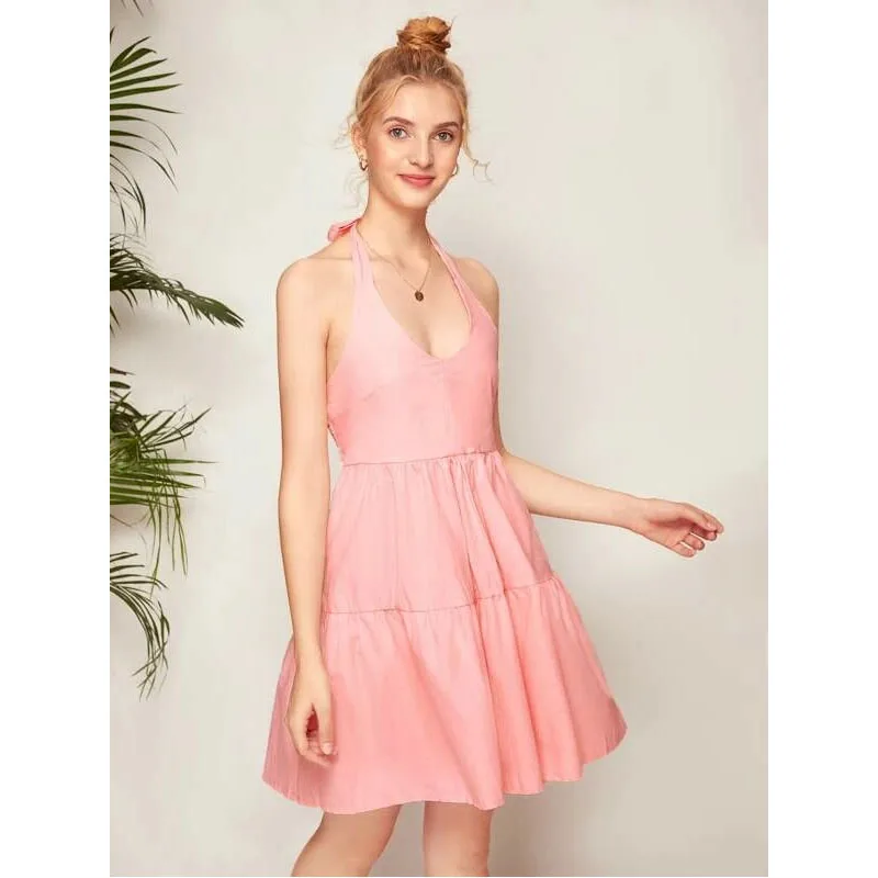 2020 новое платье женское летнее Холтер Бохо сексуальное с v-образным вырезом