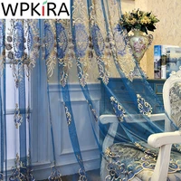 european gold embroidery luxurious blue sheer curtain for living room bedroom tulle for glass door window panels kitchen ad799e