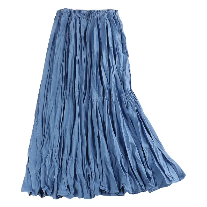 Длинная юбка трапеция в Корейском стиле плиссированная Макси из смеси крепа и