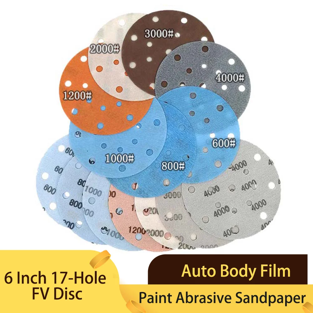 

15PCS 6 Inch 150mm 17-Hole FV Superfine Wet/Dry Hook & Loop Auto Body Film Sanding Discs Paint Abrasive Sandpaper, 600#-4000#