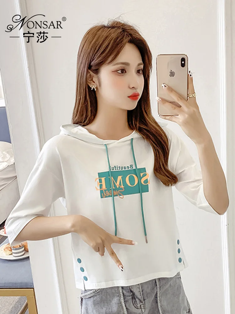 Новинка лета 2021 модный свитер с капюшоном и рукавом три четверти Женская