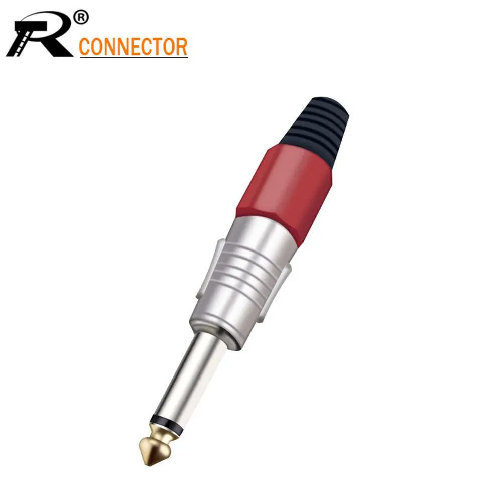 

1pc Jack 6.35 Wire connector Audio Speaker 6.35mm MONO Sophomore Core Amplifier Microphone Plug 7 colors options Nickel Plated