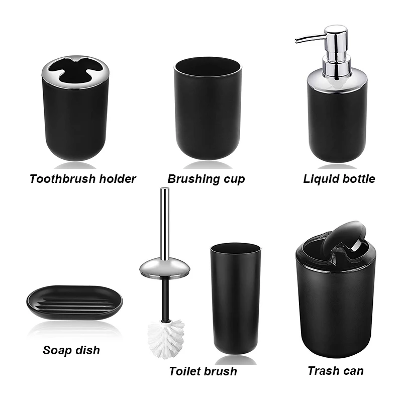 goalone 6pcsset luxury bathroom accessories plastic toothbrush holder cup soap dispenser dish toilet brush holder trash can set free global shipping