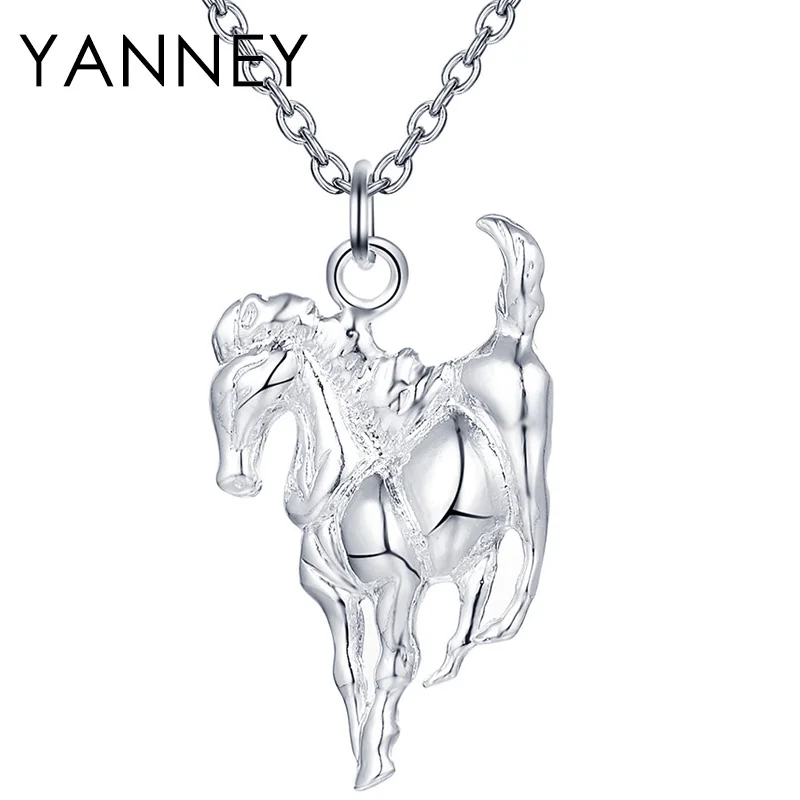 

YANNEY 925 Silver Horse Pendant 18 Inch Necklace For Women Men Fashion Necklaces Birthday Jewelry Gifts