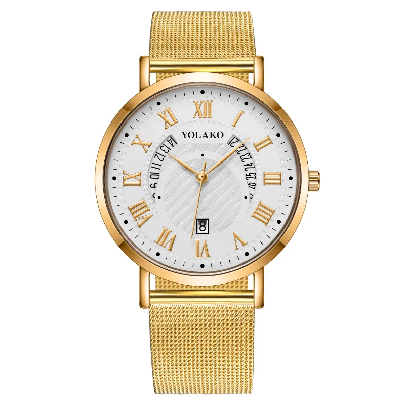 

Formal Men's Wrist Watch Business Silver Milano Mesh Belt Date Roman Numerals Men's Quartz Watch Men Quartz Wristwatches Clock
